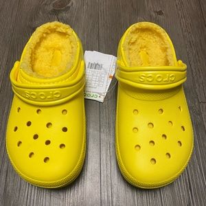 Fur lined classic yellow crocs